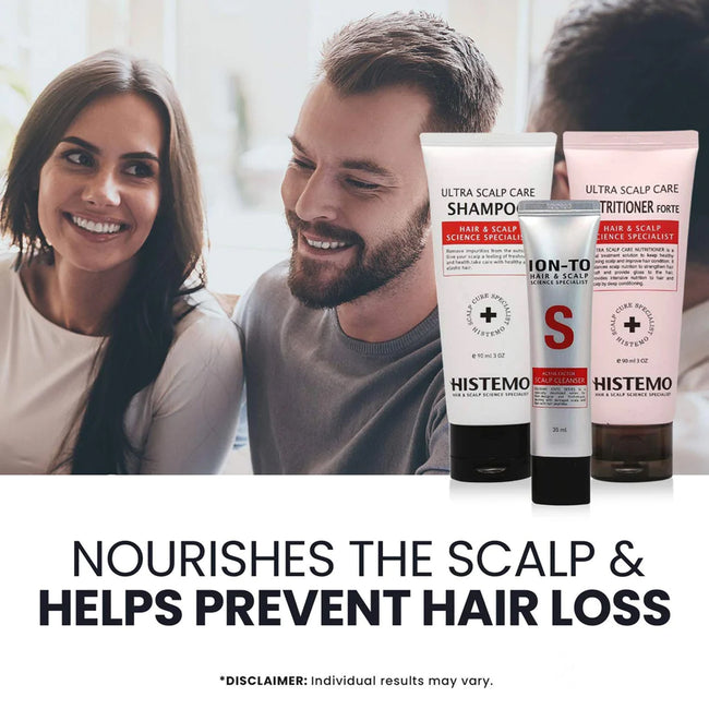 Histemo Scalp Care & Hair Loss Prevention Kit w Scalp Detox Cleanser, Shampoo, Conditioner (90ml shampoo + 90ml Nutritioner + one of 30ml cleanser)